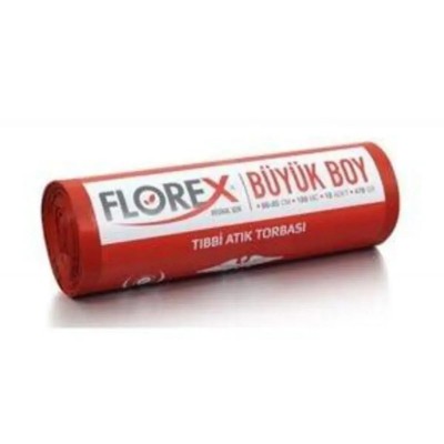 Florex Tıbbi Atık Baskılı Büyük Boy Çöp Torbası 1 koli 10 rulo 100 adet